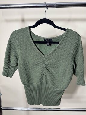 Jessica Simpson Sage Green V-Neck Short Sleeve Sweater